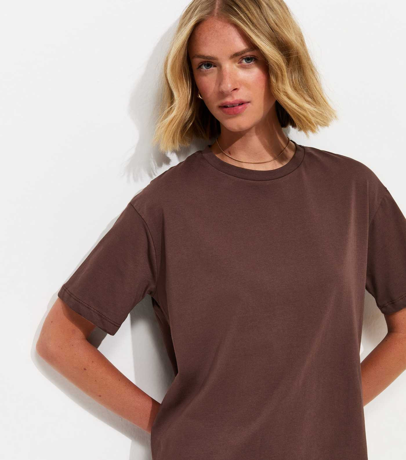 Dark Brown Lace Hem Trim Mini T-Shirt Dress | New Look | New Look (UK)