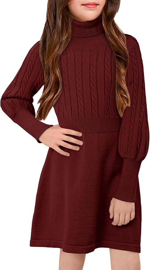 BesserBay Girls Long Sleeve Cable Knitted Sweater Dress Fall Turtleneck Pullover Midi Dress Size ... | Amazon (US)
