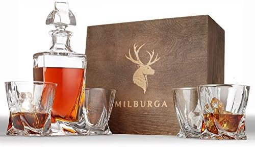 Elegant 5-Piece Whiskey Decanter Set and 4 Glasses in Exquisite Hand Crafted Wooden Box - Unique ... | Amazon (CA)