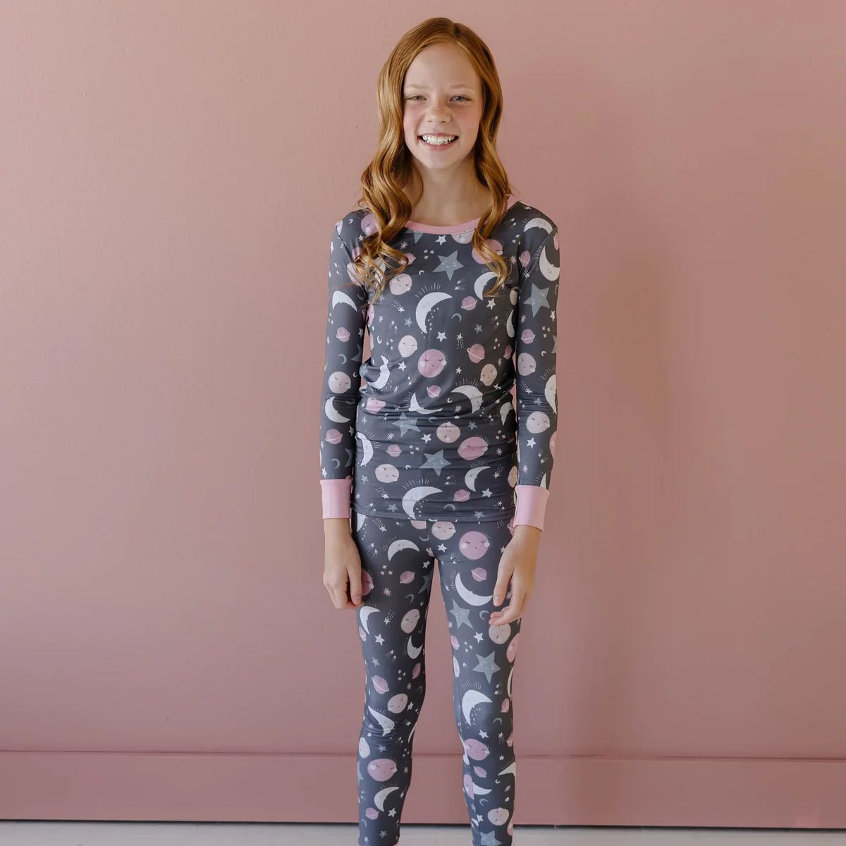 Pink To the Moon & Back Two-Piece Pajama Set | Little Sleepies