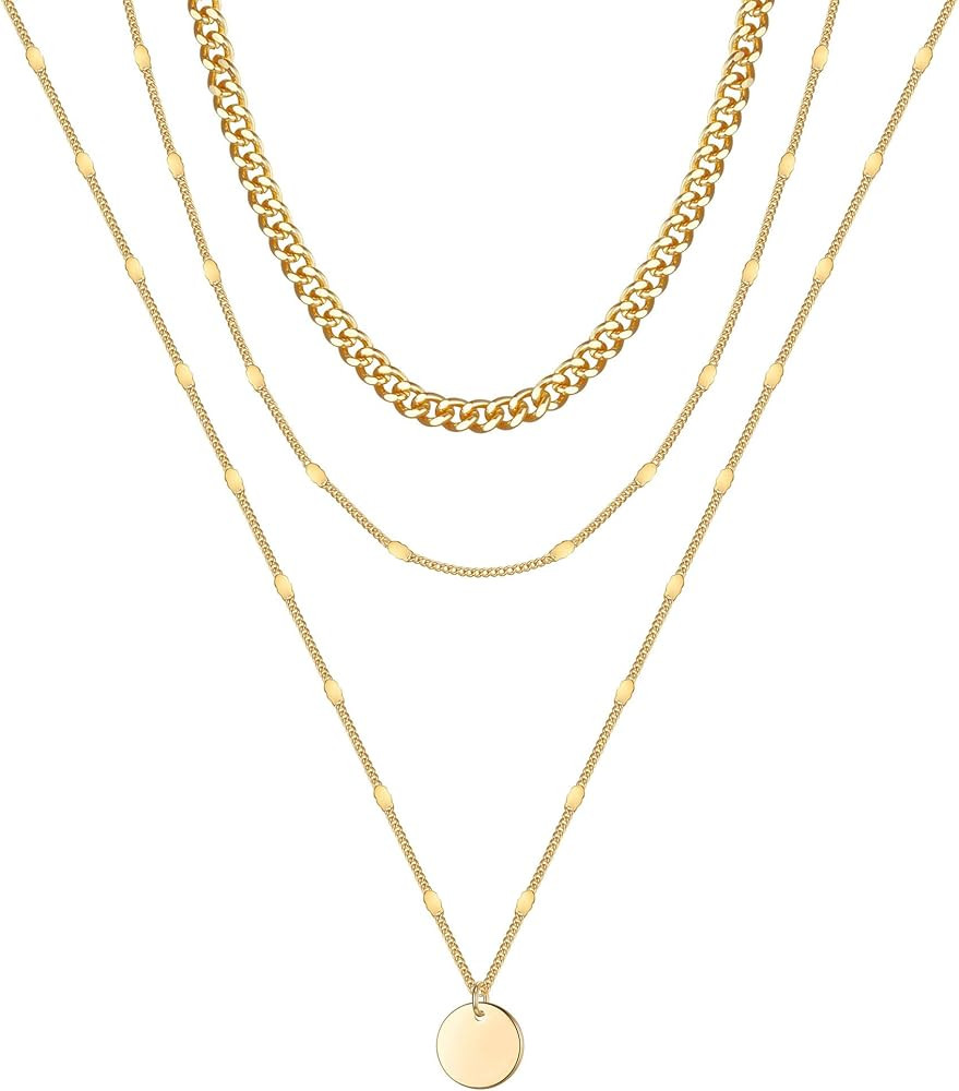Turandoss Gold Layered Necklaces for Women - 14K Gold Plated Handmade Multilayer Bar Pearls Coin ... | Amazon (US)