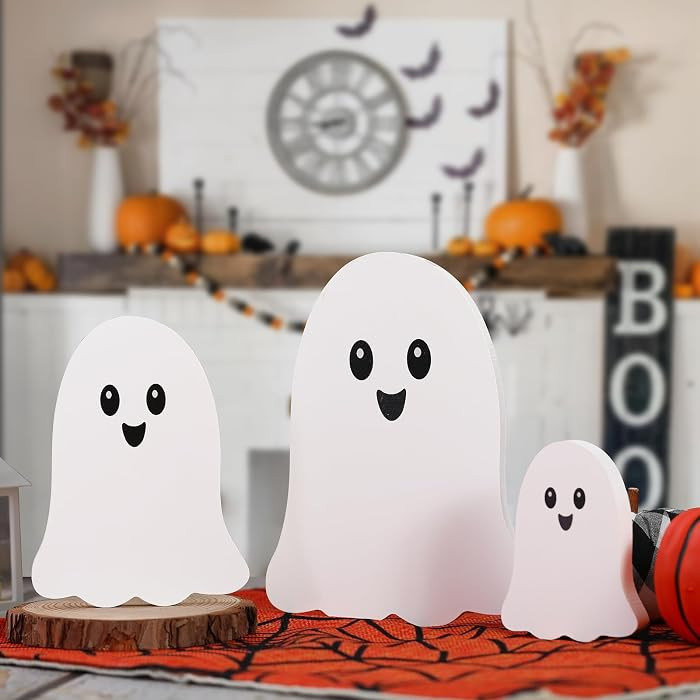 Buttools Halloween Decor-Halloween Decorations Indoor-3pcs Wooden Ghost Sign-Cute Ghost Tiered Tr... | Amazon (US)