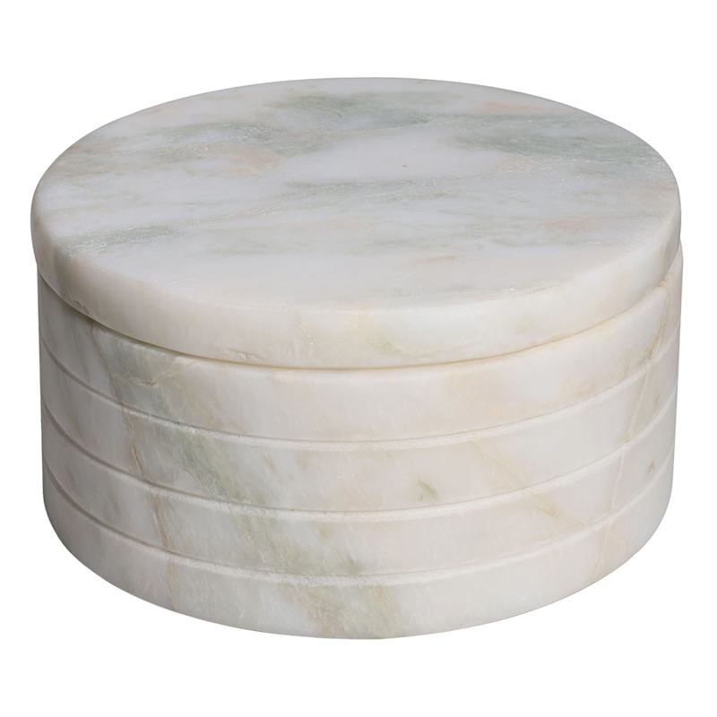 Multicolor Green Marble Round Trinket Box, 6" | At Home