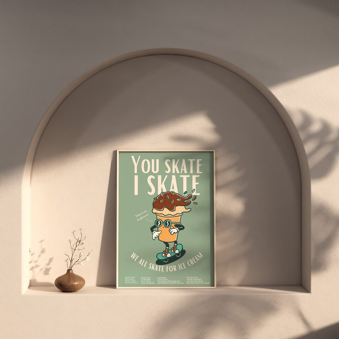 Ice Cream Skater Intolerant Wall Art, Kitchen Digital Wall Art, Trendy Retro Wall Art, Dessert Ar... | Etsy (US)