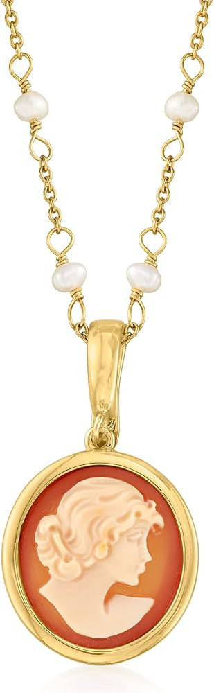 Ross-Simons Italian Orange Shell Cameo Pendant Necklace With 3.5mm Cultured Pearls in 18kt Gold O... | Amazon (US)