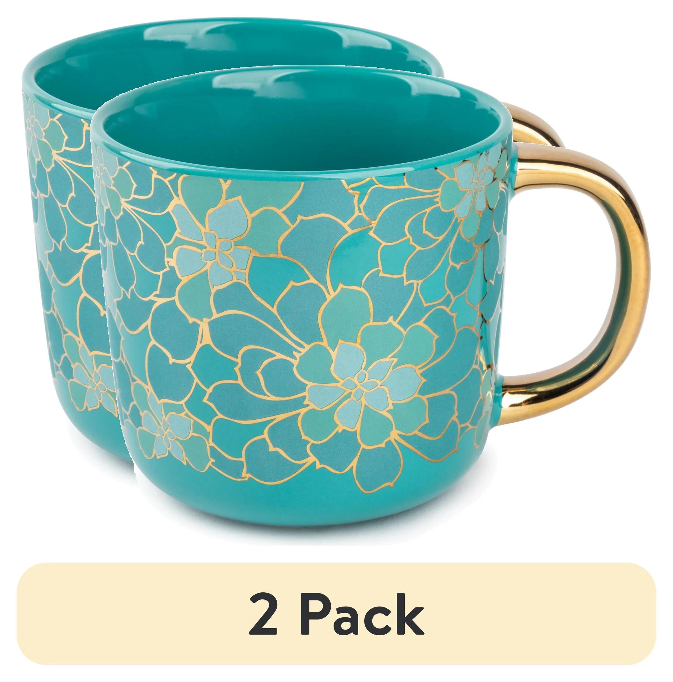 (2 pack) Thyme & Table 16 fl oz Teal Succulent Ceramic Coffee Mug | Walmart (US)