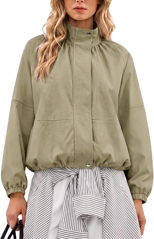 Cicy Bell Womens Cropped Bomber Jacket Zip Up Stand Collar Casual Jackets | Amazon (US)