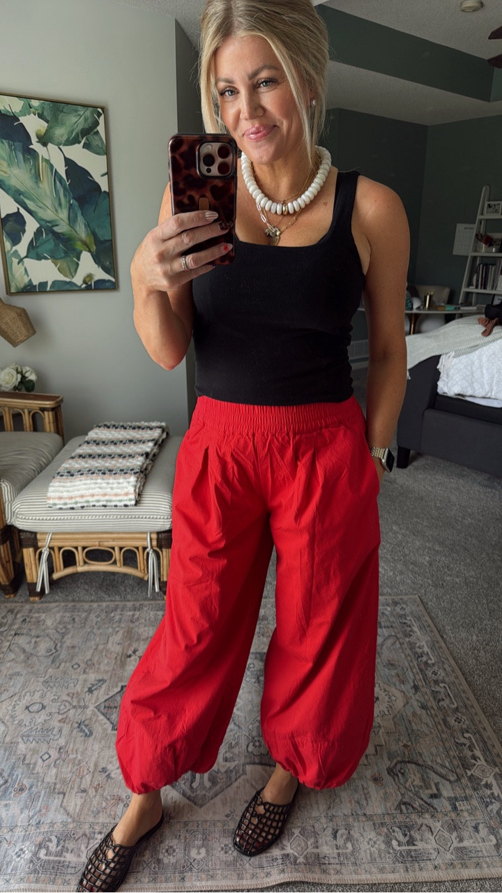 LOVE these pants!! So cute, comfy and versatile. They come in several colors.  I’m in a small. The chunky beaded necklace and shoes complete the look. ❤️

#LTKootd #LTKOver40