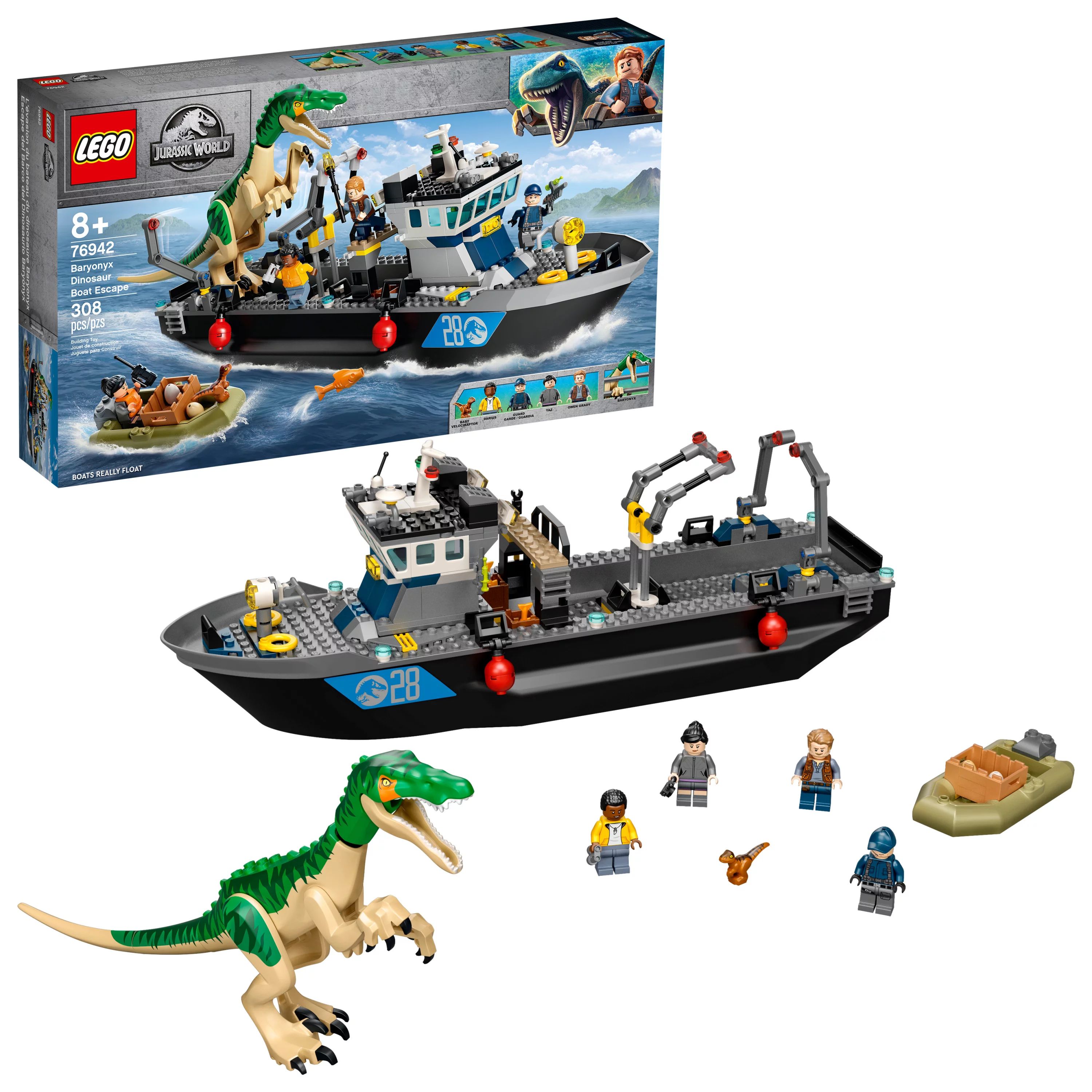 LEGO Jurassic World Baryonyx Dinosaur Boat Escape 76942 Building Toy Playset (308 Pieces) | Walmart (US)