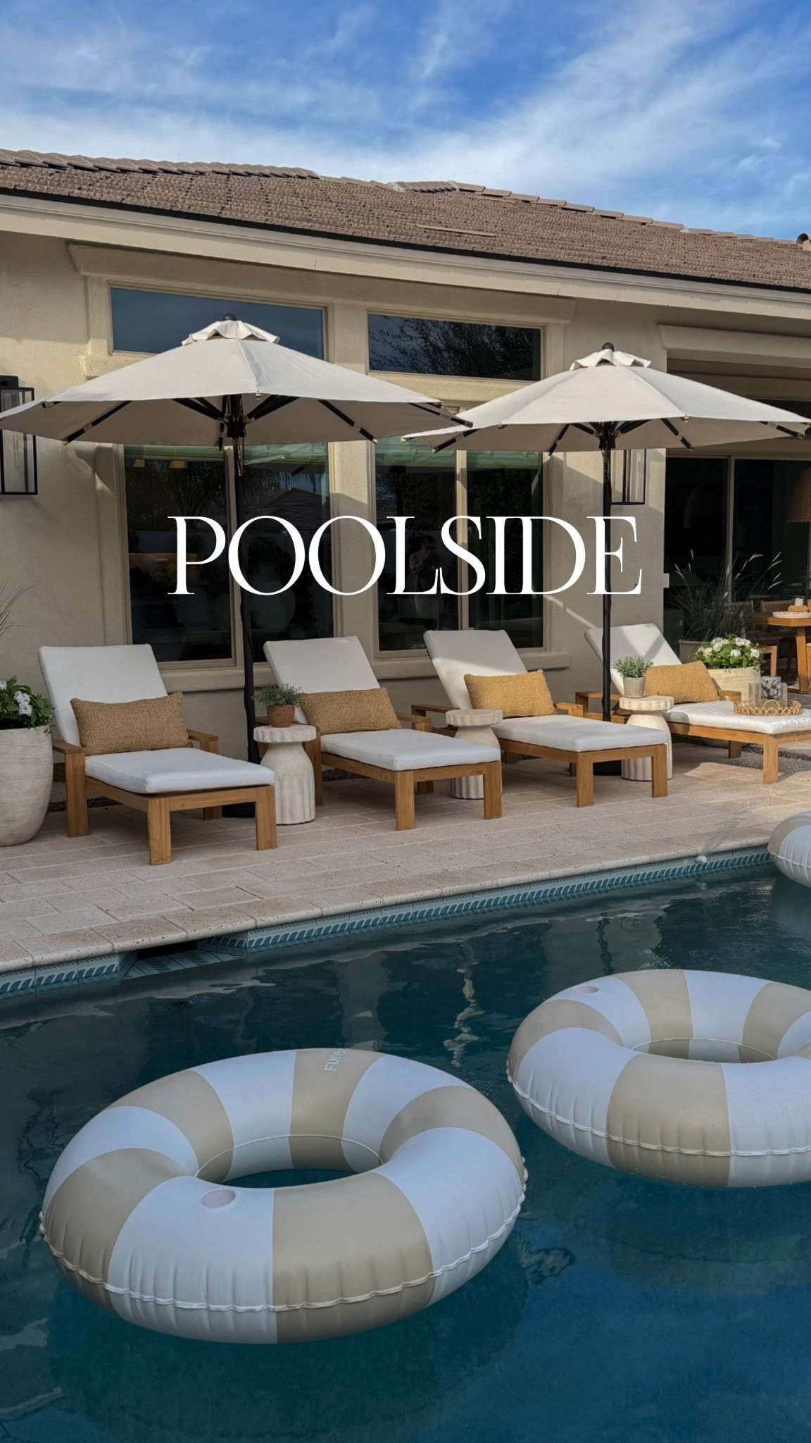Poolside days are even better when the space feels just as elevated as the rest of your home. We recently partnered with @PotteryBarn and styled this poolside moment with four chaise lounges, beautiful accent tables, and adjustable tilting umbrellas for the perfect mix of comfort and shade. I also added their durable poolside serve ware that looks like glass and ceramic but is designed for outdoor living, along with a few outdoor lumbar pillows for the perfect finishing touch.



#LTKSeasonal #LTKHome #LTKSpringSale
