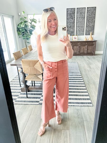 Love these wide leg cropped pants and a cream top. Size 26 pants and XS top. Spring outfit ideas spring shirts tops pants 

#LTKSeasonal #LTKover40 #LTKstyletip