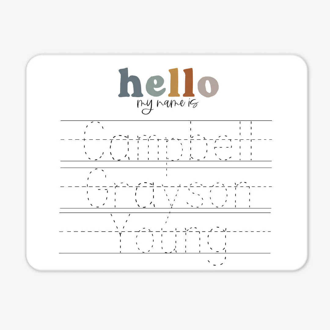 Kids Personalized Whiteboard | Hello My Name Is - Neutral | Caden Lane