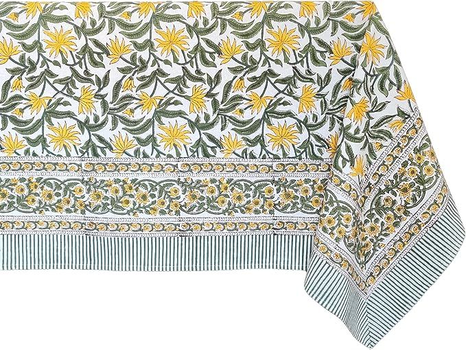 ATOSII 'Noor' 100% Cotton Boho Square Tablecloth, Handblock Floral Print Linen Table Cloth for Di... | Amazon (US)