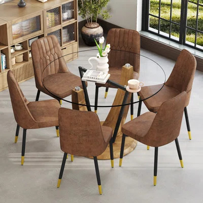 48" Round Dining Table Set–Tempered Glass Dining Table With Upholstered Chairs | Wayfair North America