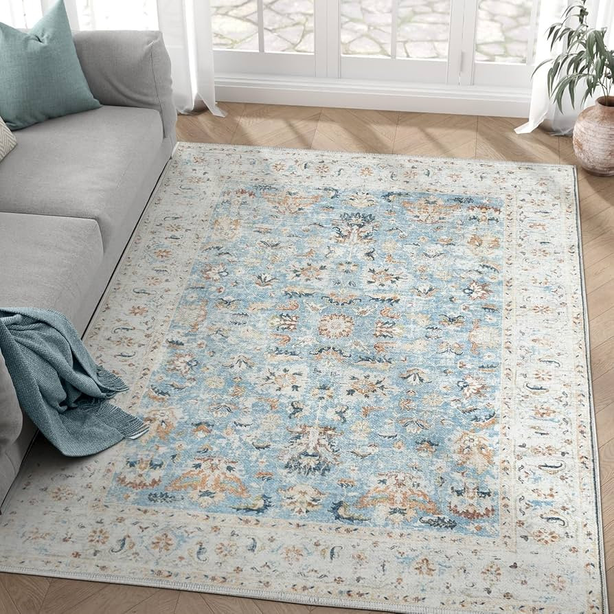 jinchan Area Rug 4x6 Bedroom Rug - Washable Vintage Boho Floral Print Lightweight Low Pile Thin N... | Amazon (US)