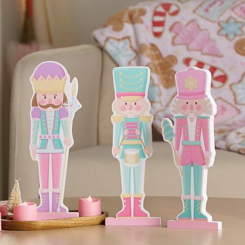 Honeyplum Pink Nutcracker Figurines - Pink Christmas Decor for Fireplace Mantel, Tiered Trays, Dining Table, Shelf Decoration - 10" Height | Amazon (US)