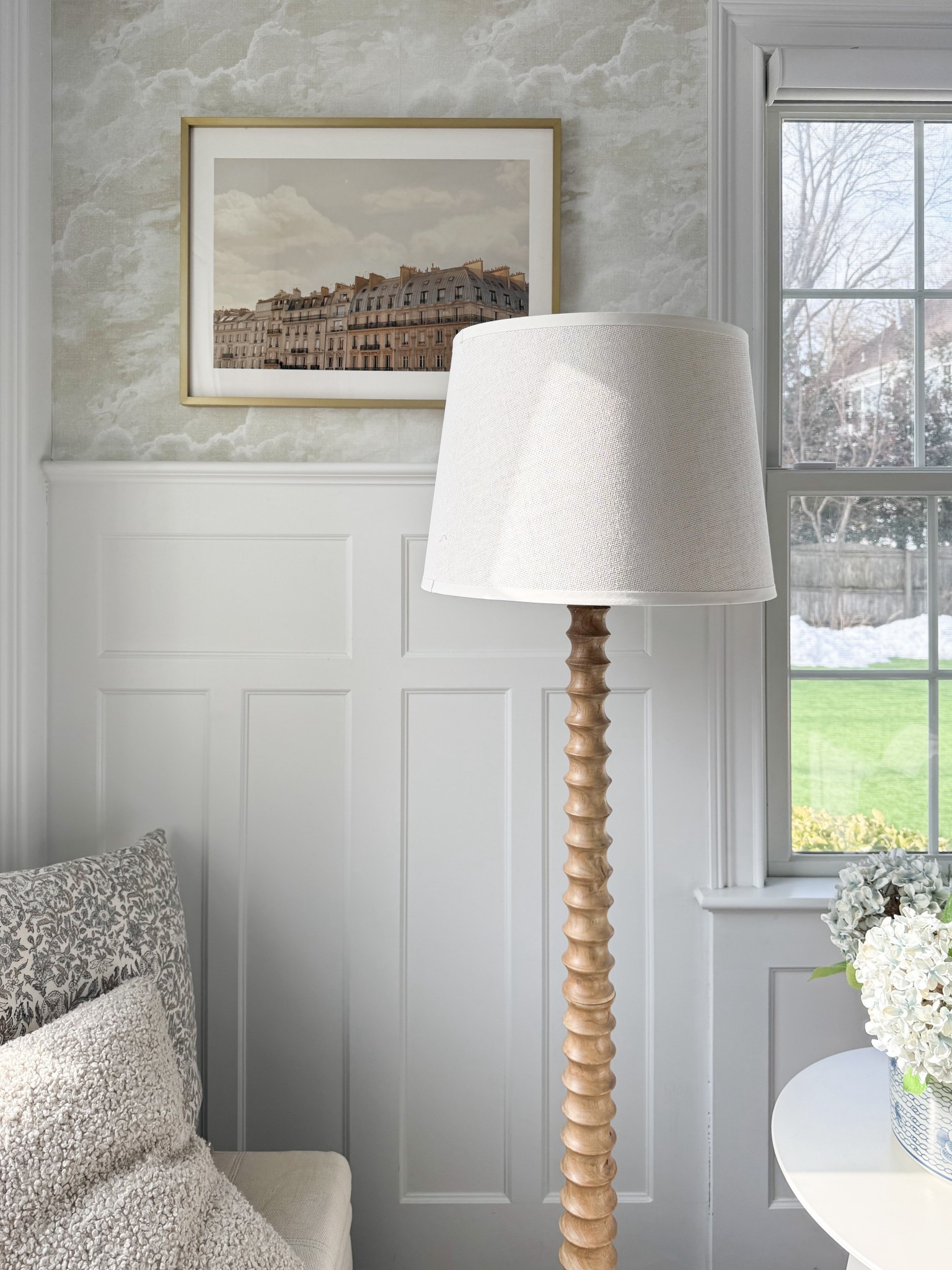 This little corner of our living room sparks joy 🩶 I love the wallpaper and art (and this floor lamp is such a stunner!!) 

#LTKHome #LTKSeasonal #LTKmorningroutine