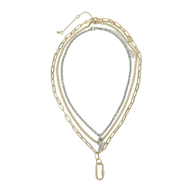Madden NYC Women's Two Tone Western Lightning Bolt & Carabiner Necklace 3-Piece Set | Walmart (US)