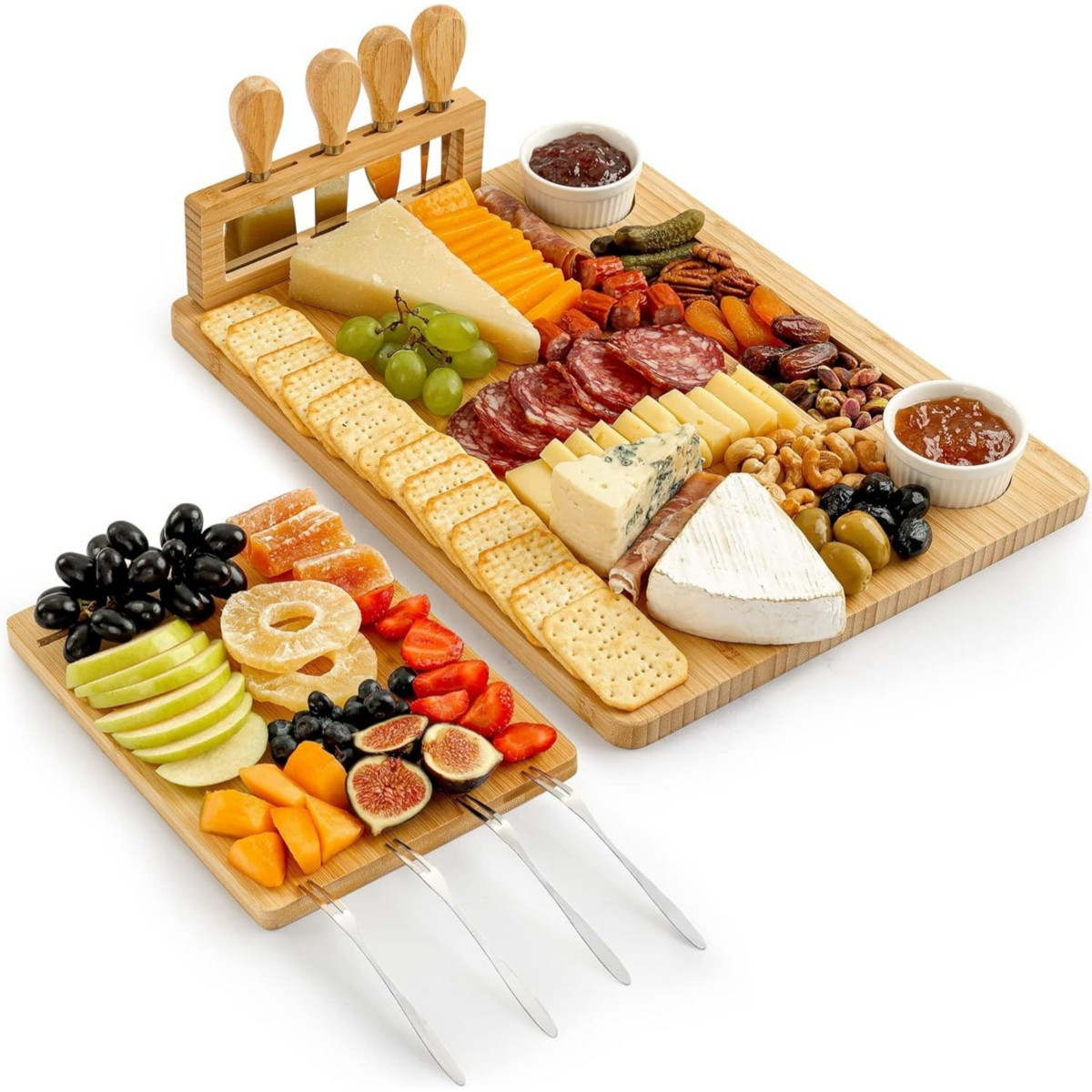 Wooden Cheese Board Set - Extra Thick Bamboo Charcuterie Board Set with 4 Piece Knife Set - Brown | Macy's