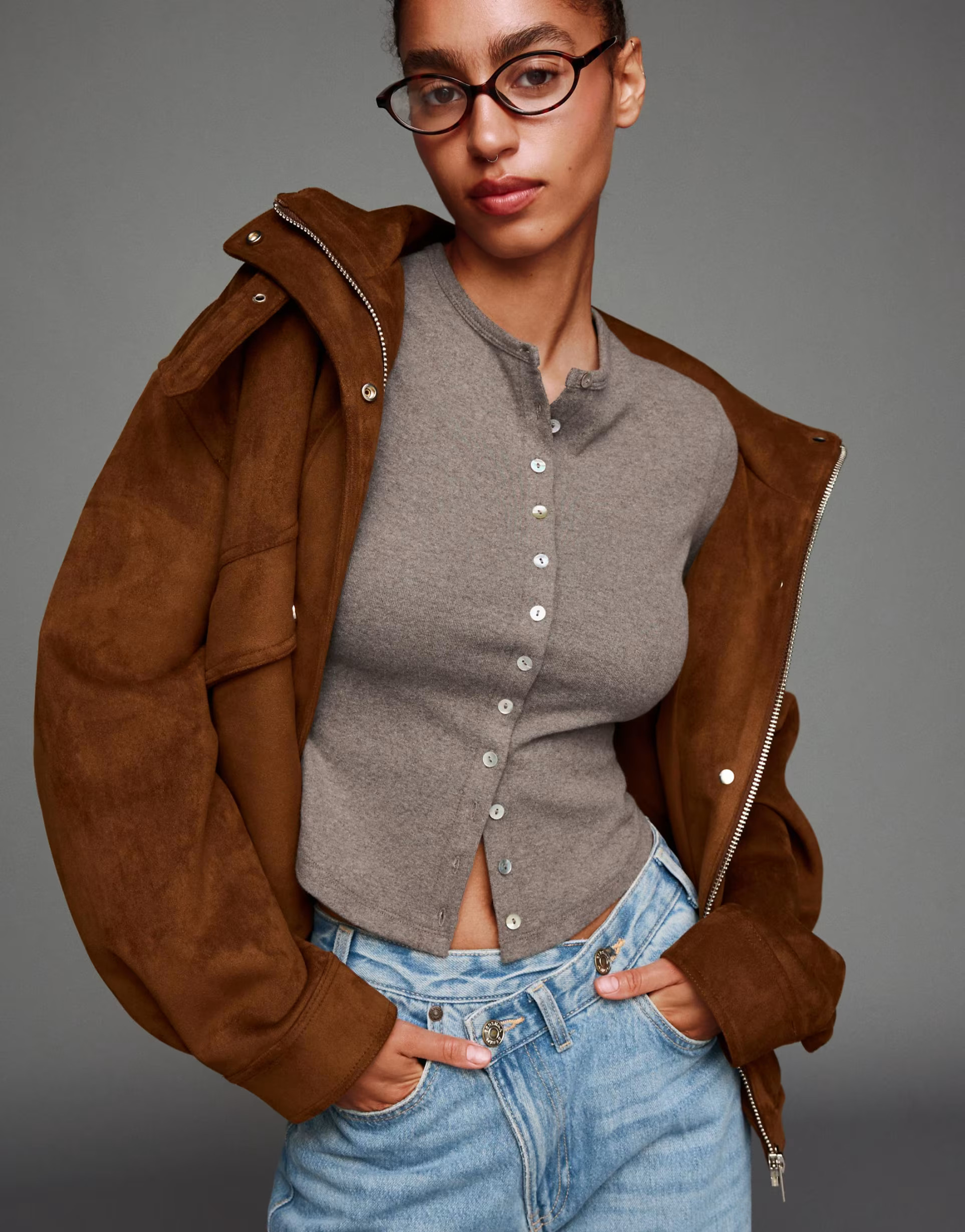 Bershka Button-up knit cardigan in stone | ASOS (Global)