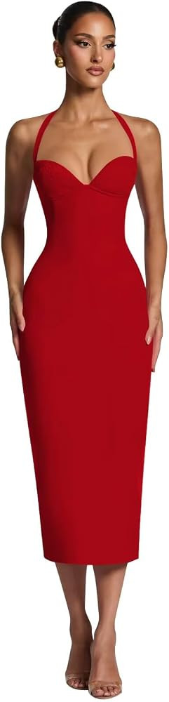 Halter Midi Satin Prom Dresses for Women 2026 Mermaid Formal Evening Dress with Back Slit | Amazon (US)