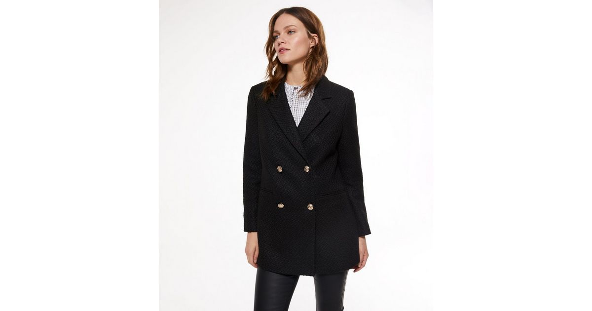 Black Bouclé Double Breasted Blazer Coat | New Look | New Look (UK)