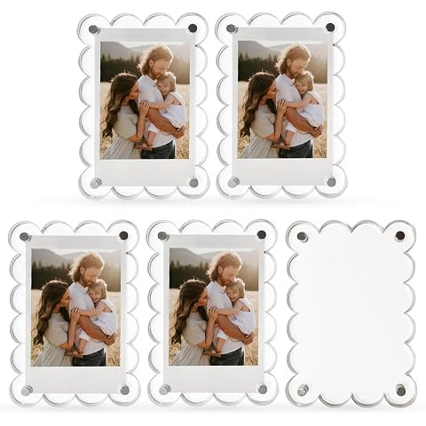 10 Pack 2.36 x 3.54 Inch Acrylic Fridge Magnetic Frame Scalloped, Double Sided Polaroid Frame, Re... | Amazon (US)