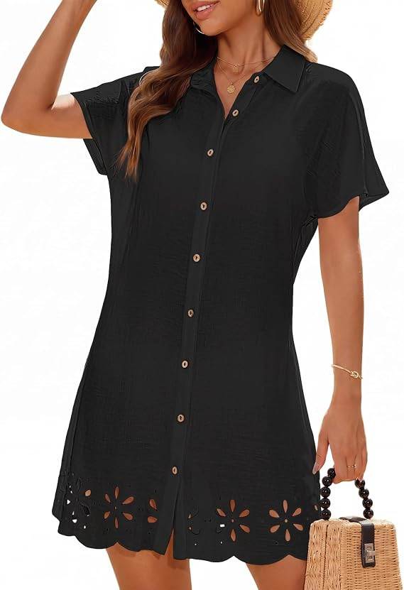 Bsubseach Women Button Down Swimsuit Coverup Dress Beach Loose Shirt | Amazon (US)