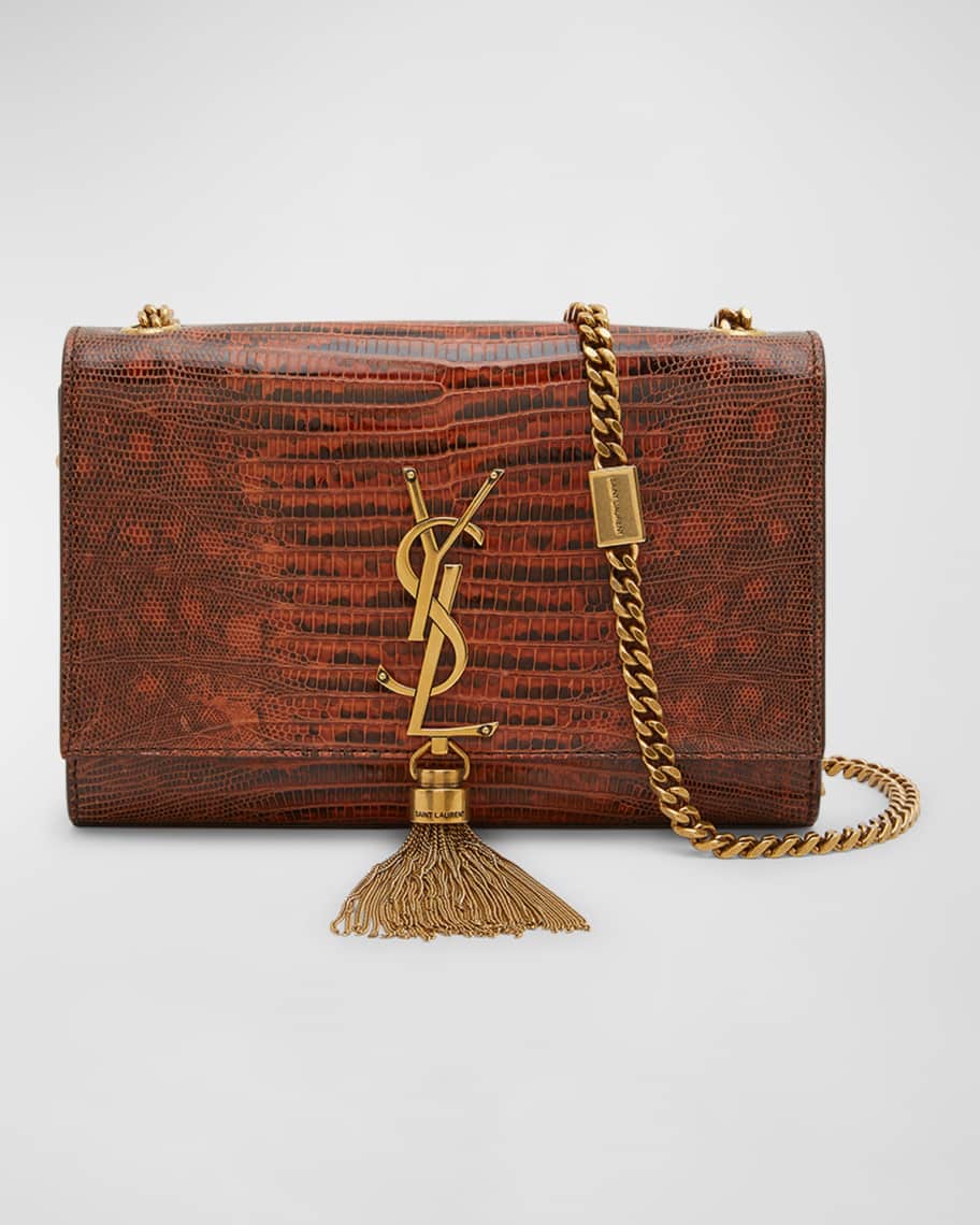 Saint Laurent Kate Small Tassel YSL Wallet on Chain in Lizard-Embossed Leather | Neiman Marcus