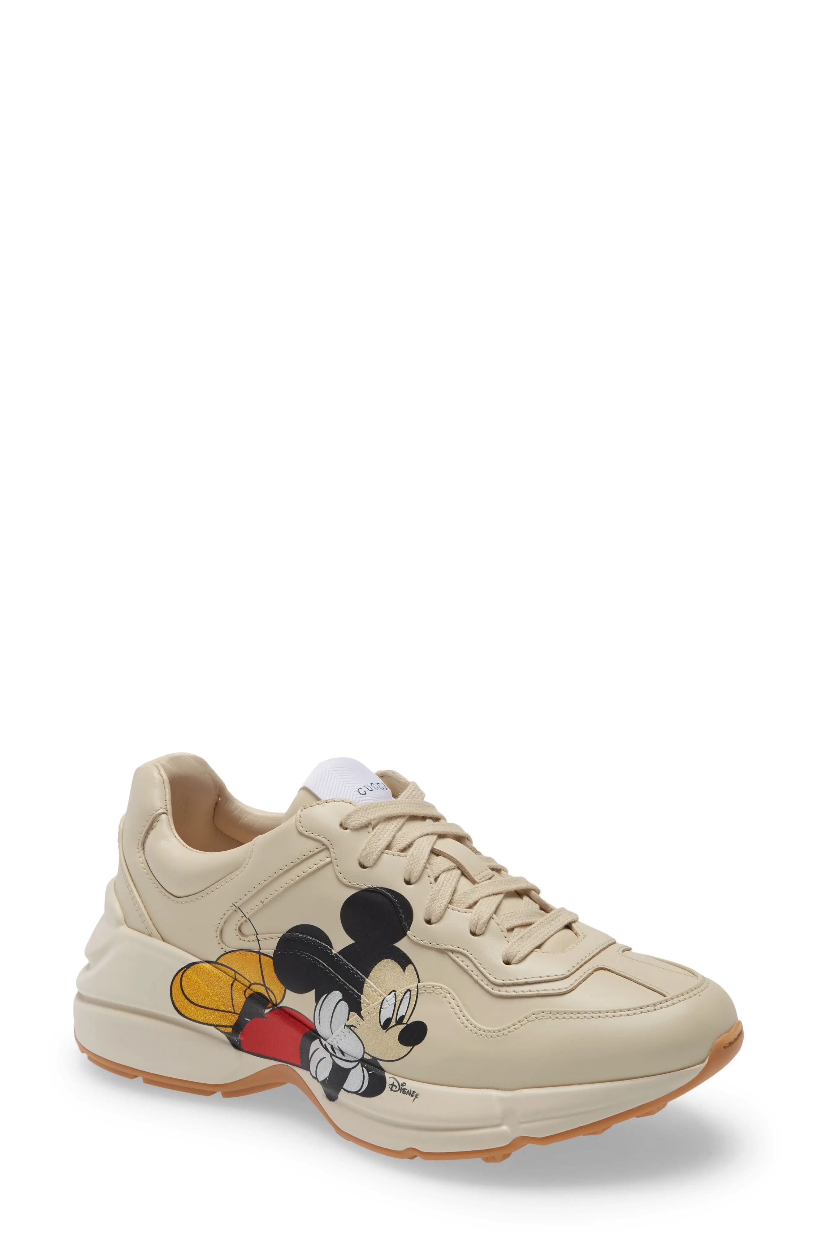Gucci x Disney Rhyton Mickey Mouse Sneaker, Size 7.5Us in Bone at Nordstrom | Nordstrom