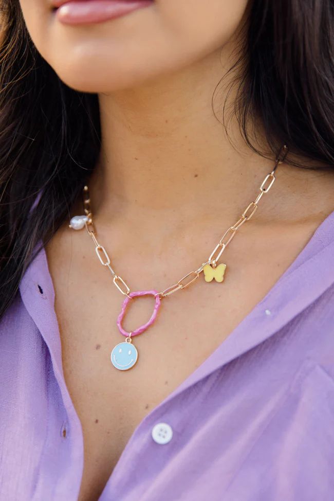 Smiley Charm Necklace | Pink Lily