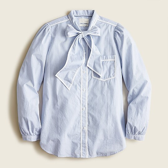 Classic-fit tie-neck cotton poplin shirt in stripe | J. Crew US