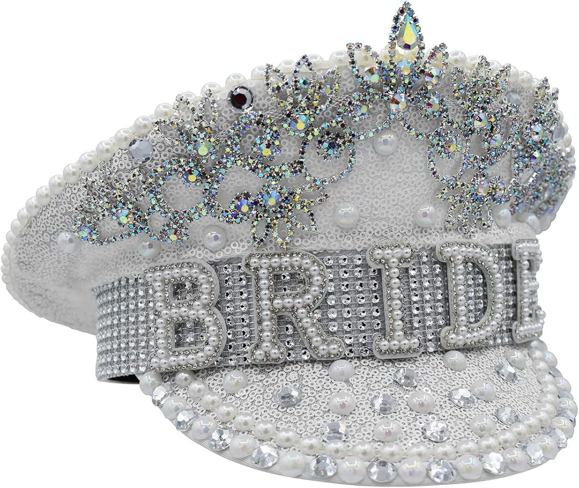 Nicky Bigs Novelties Womens Sequin Bride to Be Captain Hat Wedding Bachelorette, White, One Size | Amazon (US)