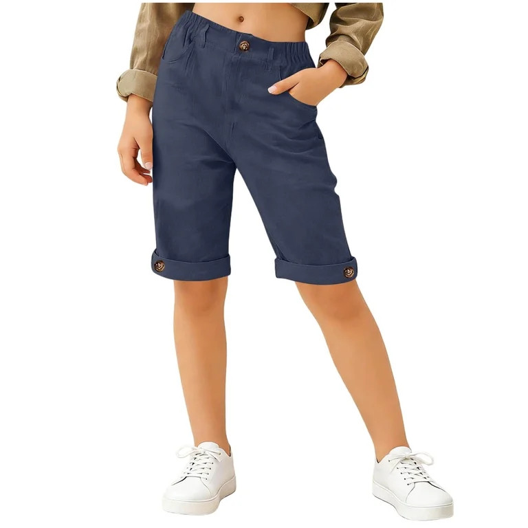 OGLCCG Girls Cotton Linen Shorts Summer Straight Leg Casual Capri Pants with Pockets Kids Hiking ... | Walmart (US)