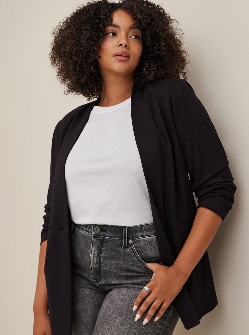 Longline Blazer - Lightweight Ponte Black | Torrid (US & Canada)