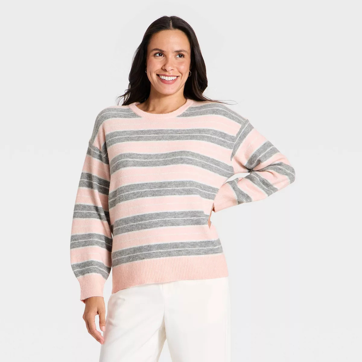 Women's Oversized Pullover Sweater - A New Day\u2122 Pink Striped XS | Target