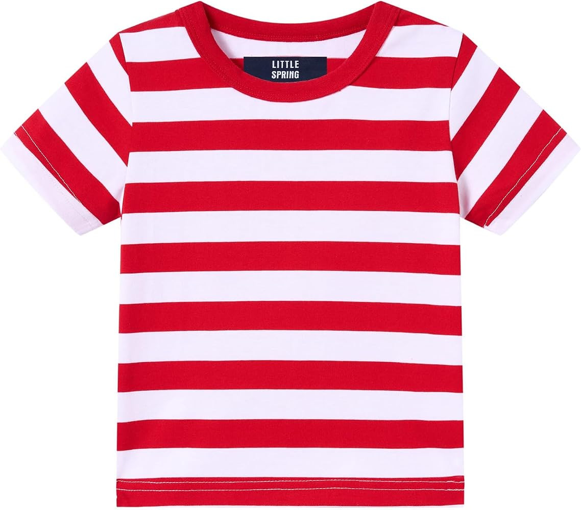 LittleSpring Boys Girls T Shirt Rainbow Striped Cotton Crewneck Tees for Kids Fashion | Amazon (US)