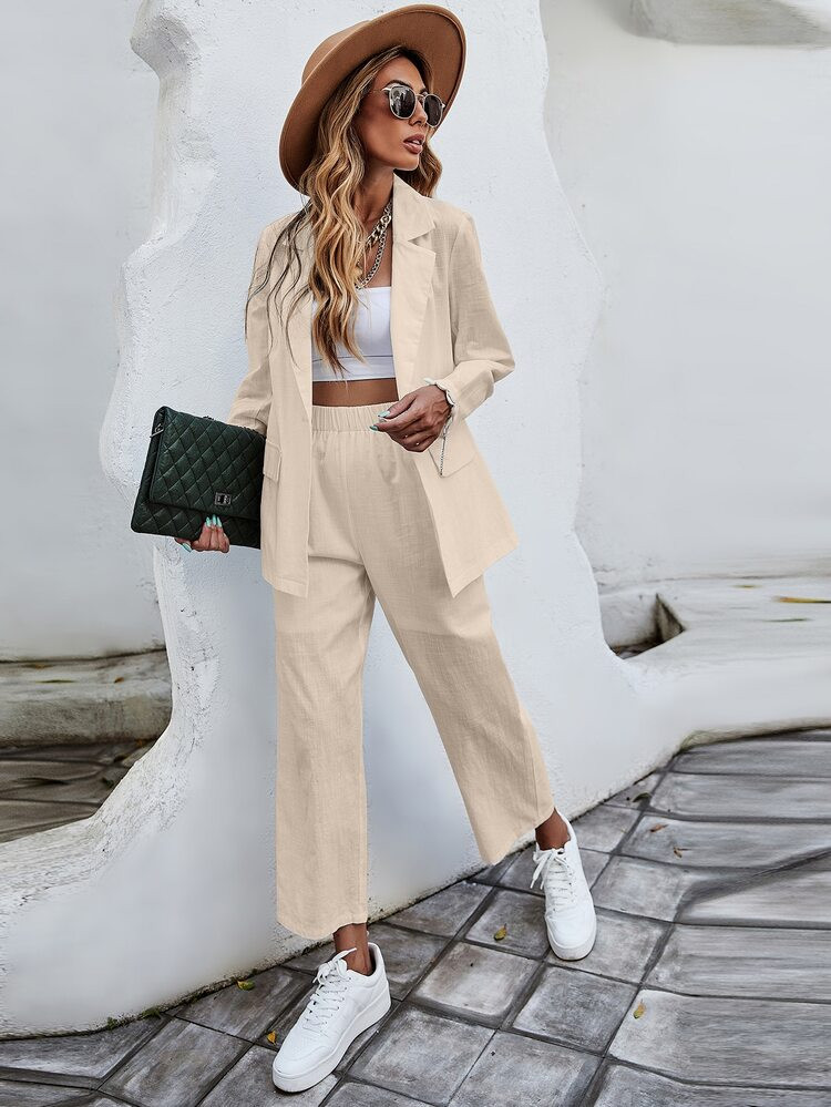 Lapel Neck Flap Detail Blazer & Pants | SHEIN