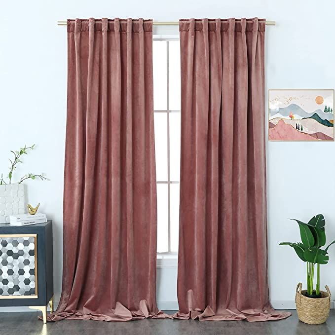 Timeper Mauve Curtains for Room Decor - Wild Rose Pink Velvet Curtains Drapes 90 inches Length Li... | Amazon (US)