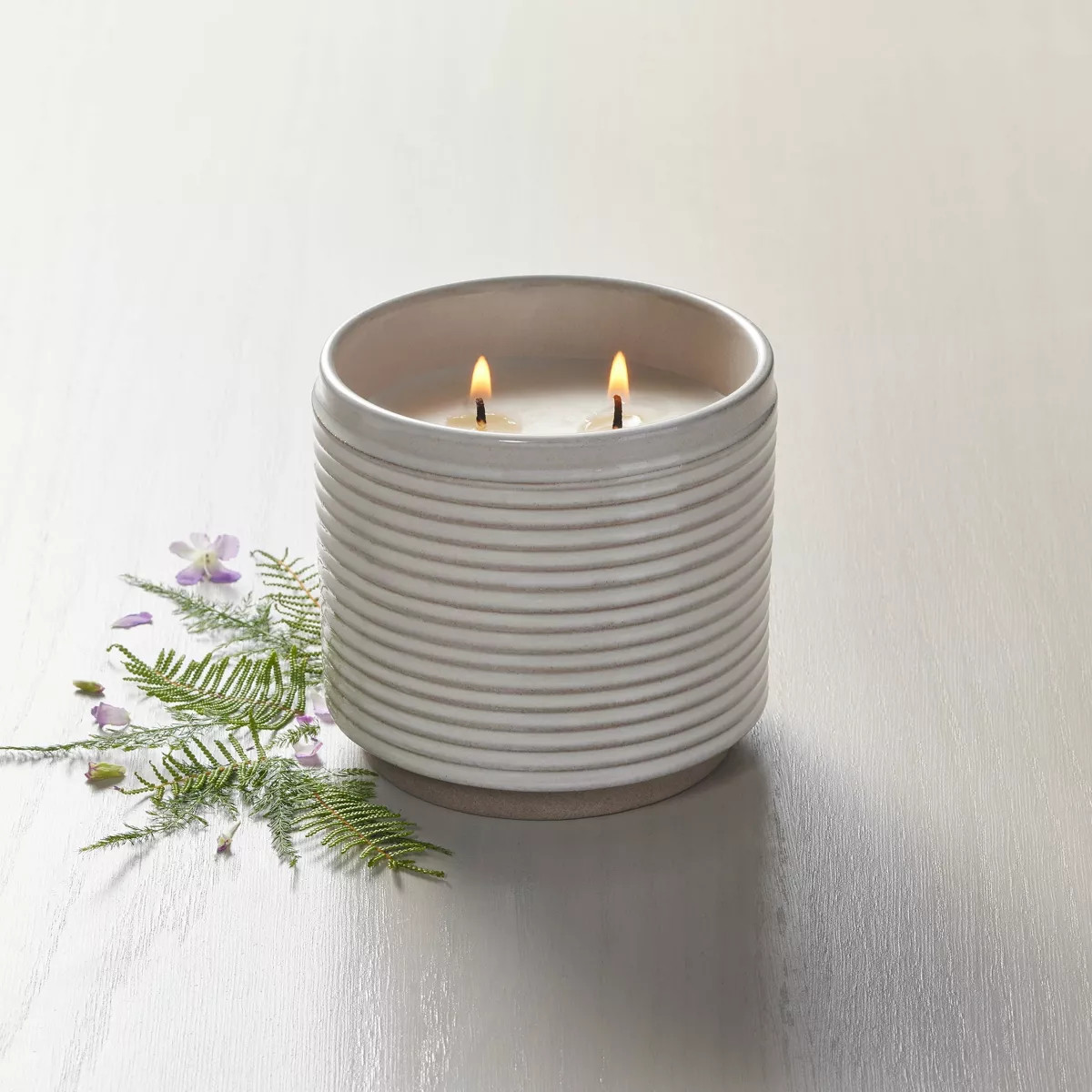 2-Wick Ribbed Ceramic Bergamot Jar Candle Light Gray 12oz - Hearth & Hand™ with Magnolia | Target