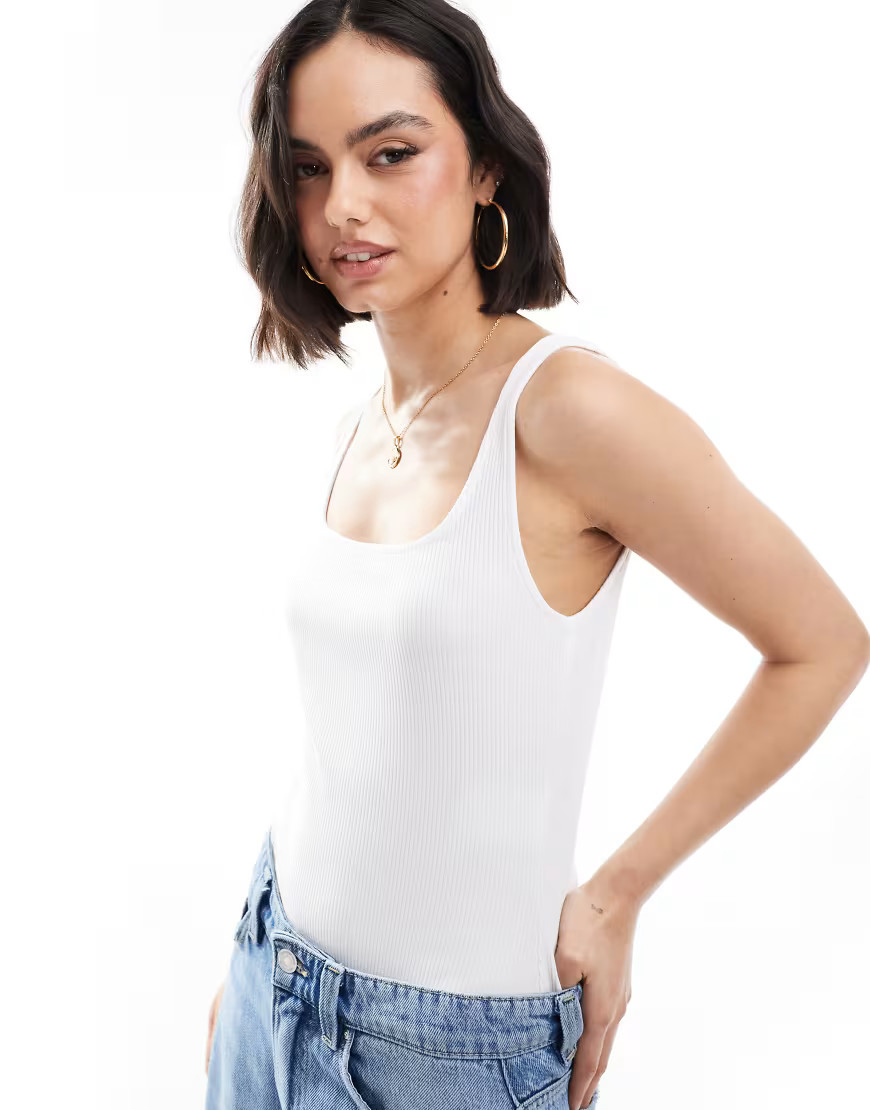 Pimkie ribbed cotton square neck bodysuit in white | ASOS (Global)