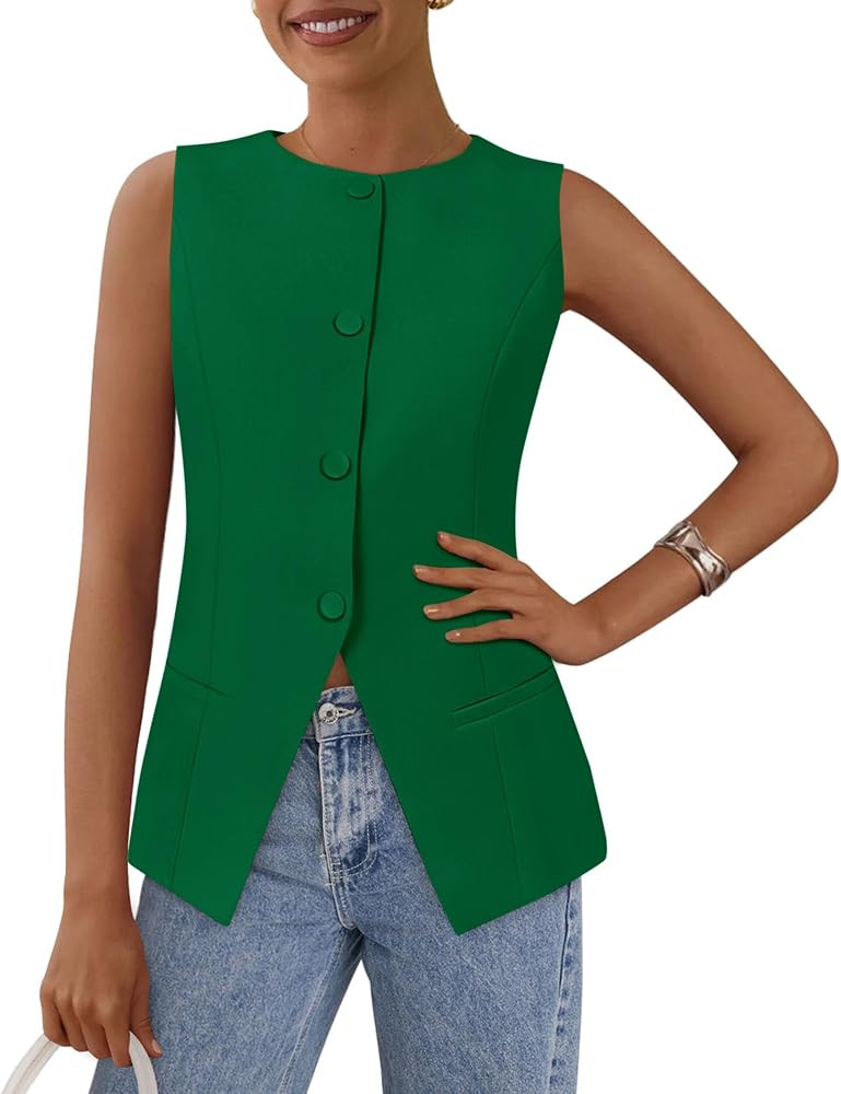 PRETTYGARDEN Women's Summer Suit Vest Tops 2026 Dressy Business Casual Sleeveless Button Down Tre... | Amazon (US)