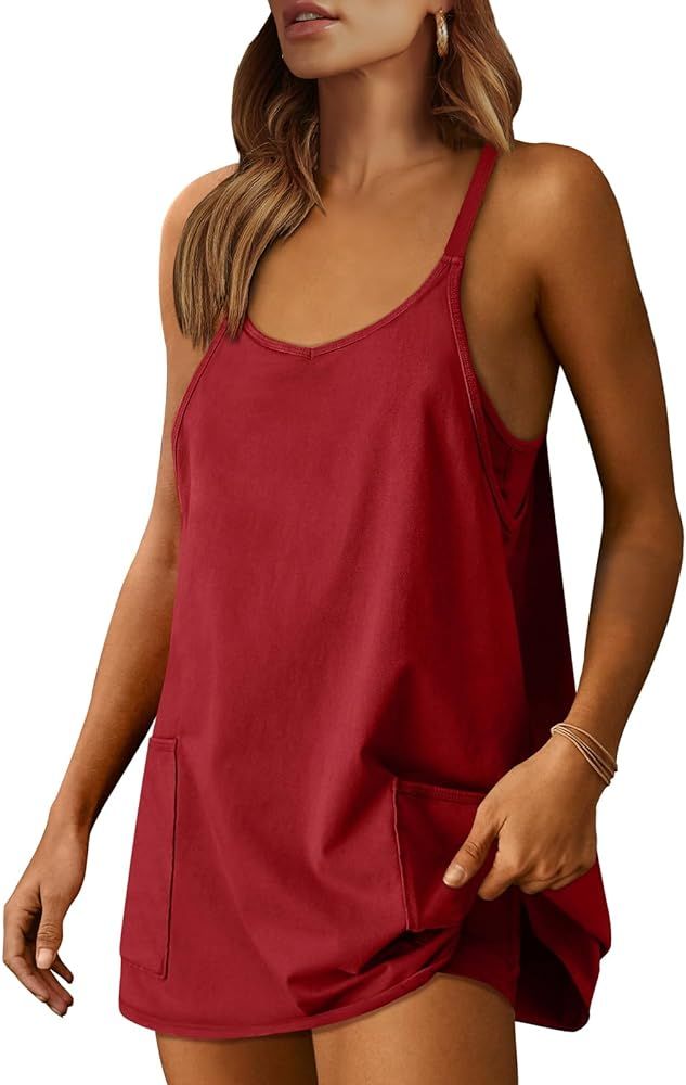 Caracilia Womens Summer Mini Dress 2024 Casual Sleeveless Built in Shapewear Sundress Trendy Shor... | Amazon (US)