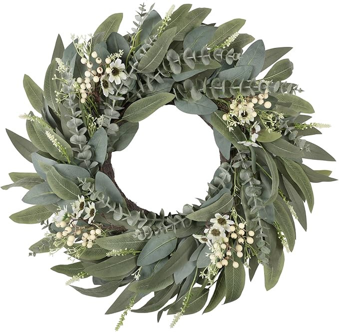 26 Inches Large Eucalyptus Spring Wreaths for Front Door,Artificial Greenery Summer Wreath with B... | Amazon (US)