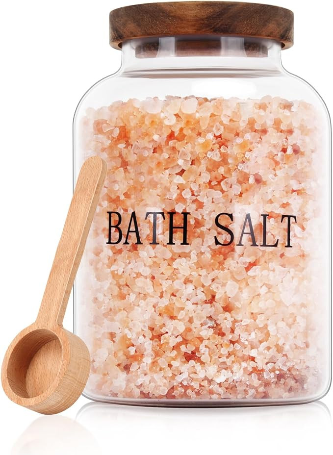 BKYFPQ 74 oz Bath Salt Container with Wooden Lid and Scoop | Glass Bath Salts Jar,for Bathroom Or... | Amazon (US)
