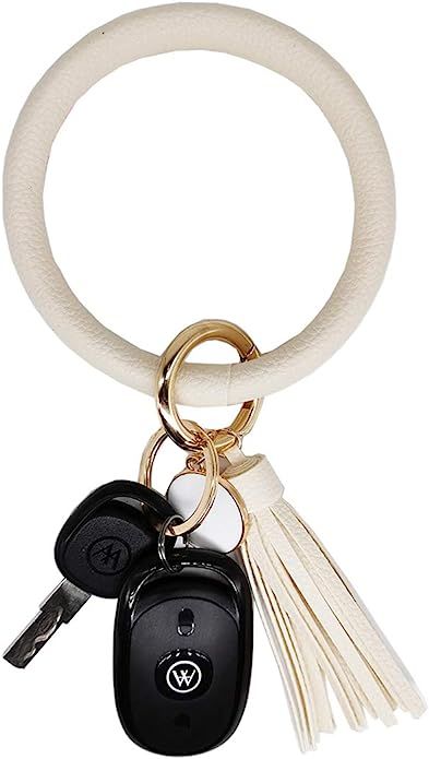 AnnabelZ Keychain Bracelet Wristlet Bangle Key Holder Round Keyring Leather Tassel Key Ring Chain... | Amazon (US)