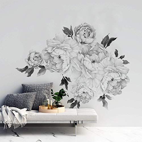 Murwall Floral Peony Wall Decal Black and White Florals Removable Peel and Stick Monochrome Flowe... | Amazon (US)