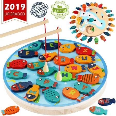 CozyBomB Magnetic Wooden Fishing Game Toy for Toddlers - Alphabet Fish Catching Counting Preschool B | Walmart (US)