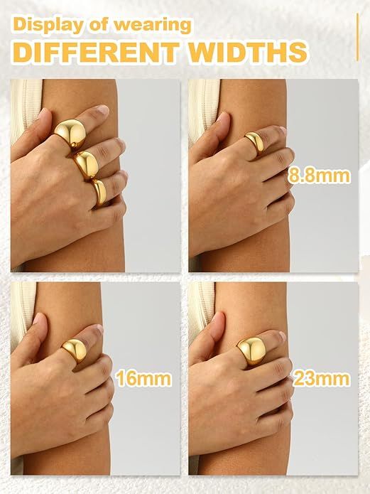 U7 Chunky Gold Dome Rings for Women, Stainless Steel/18KGold Plated/Black Statement Ring Non Tarn... | Amazon (US)