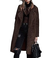 Angashion Women's Fuzzy Fleece Lapel Open Front Long Cardigan Coat Faux Fur Warm Winter Outwear J... | Amazon (US)